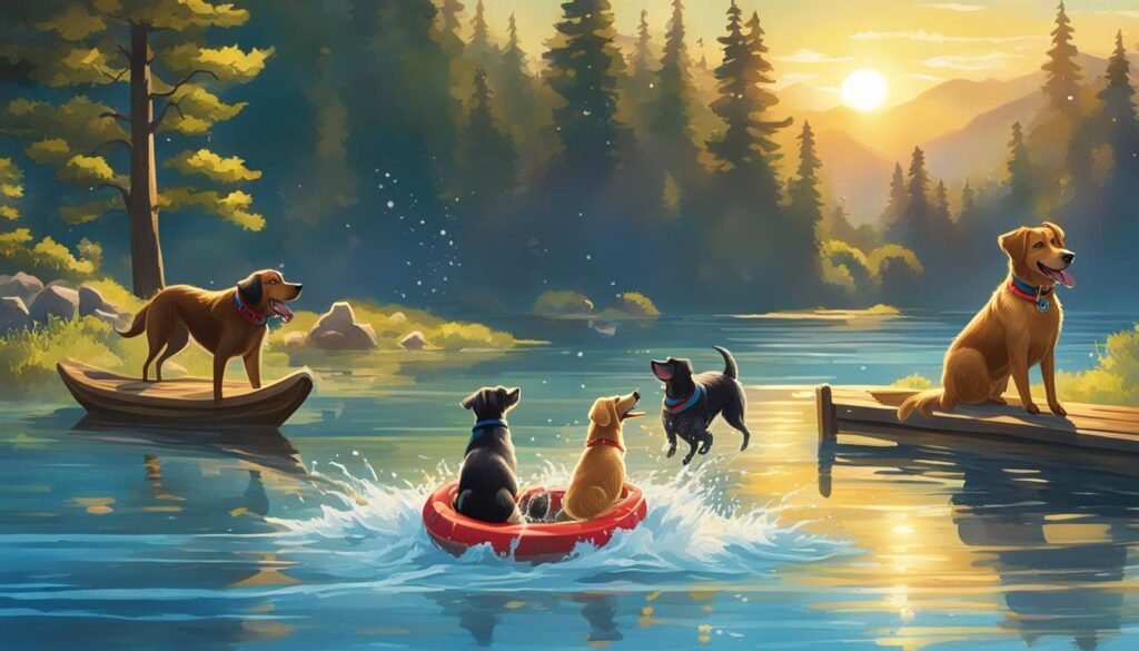 Hunde beim Wasserspiel